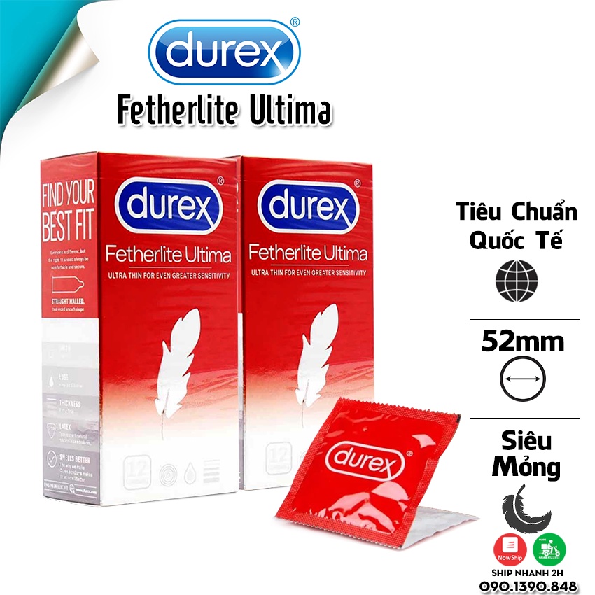 [COMBO 2 HỘP] Bao Cao Su SIÊU MỎNG Durex Fetherlite Ultima