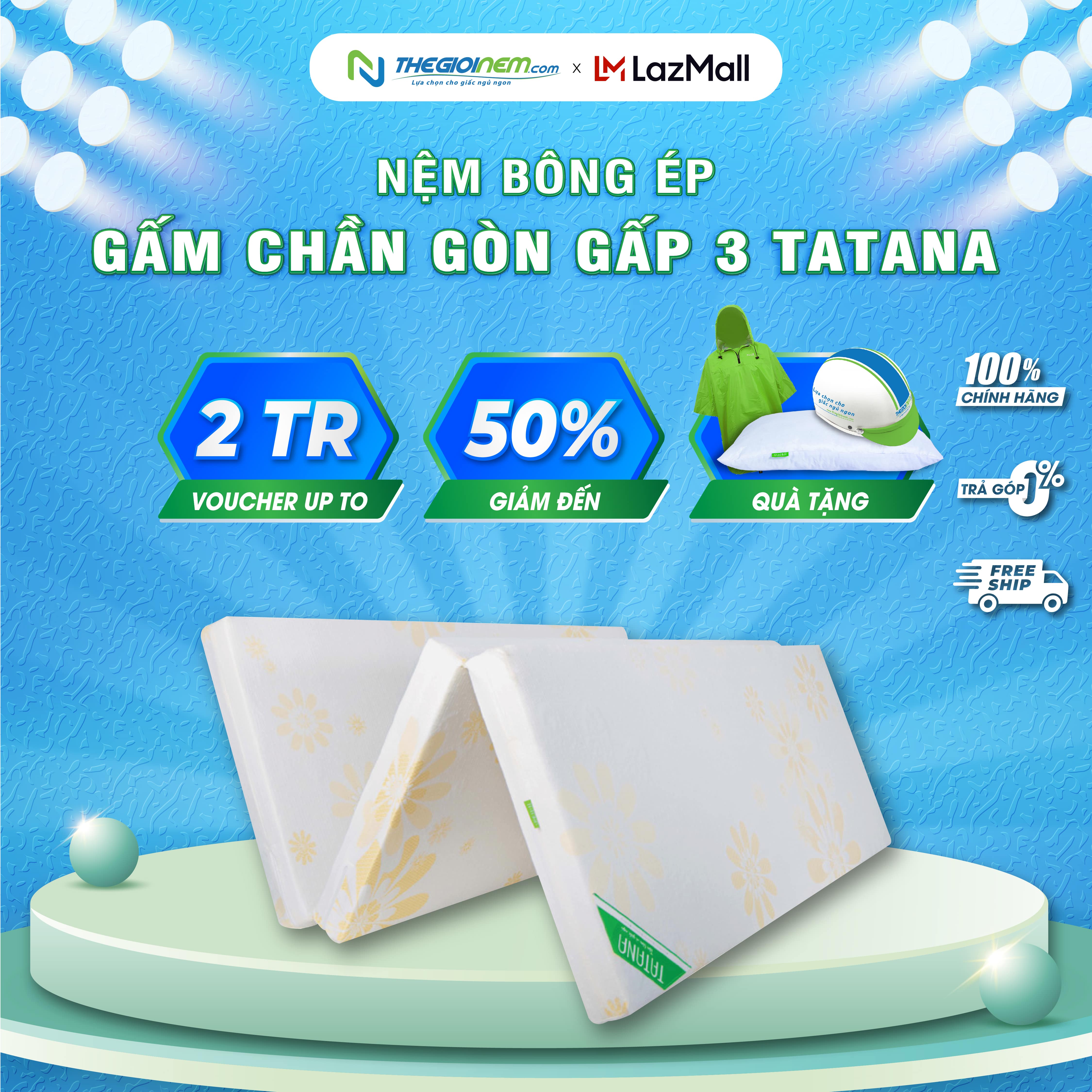 Nệm bông ép gấp 3 vải gấm chần gòn tatana-bảo hành 10 năm