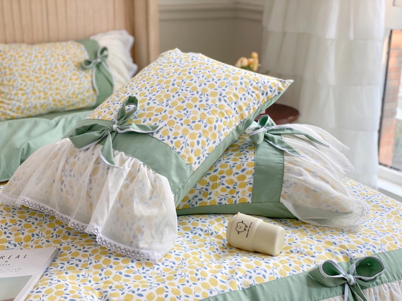 Bộ chăn ga cotton viền bèo