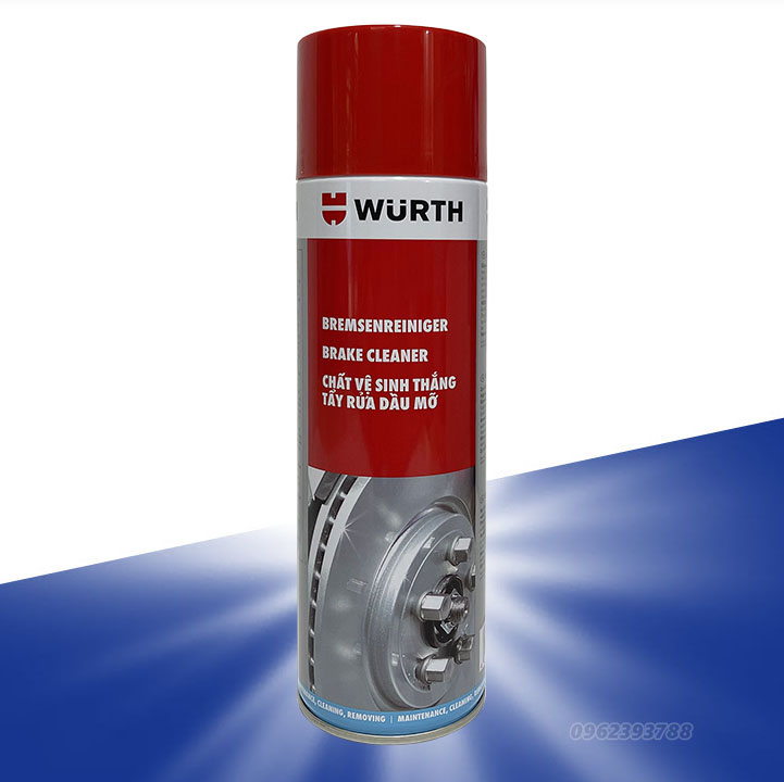 Vệ sinh thắng Wurth brake cleaner tẩy dầu mỡ làm sạch bụi phanh xe ôtô, chai 500ml