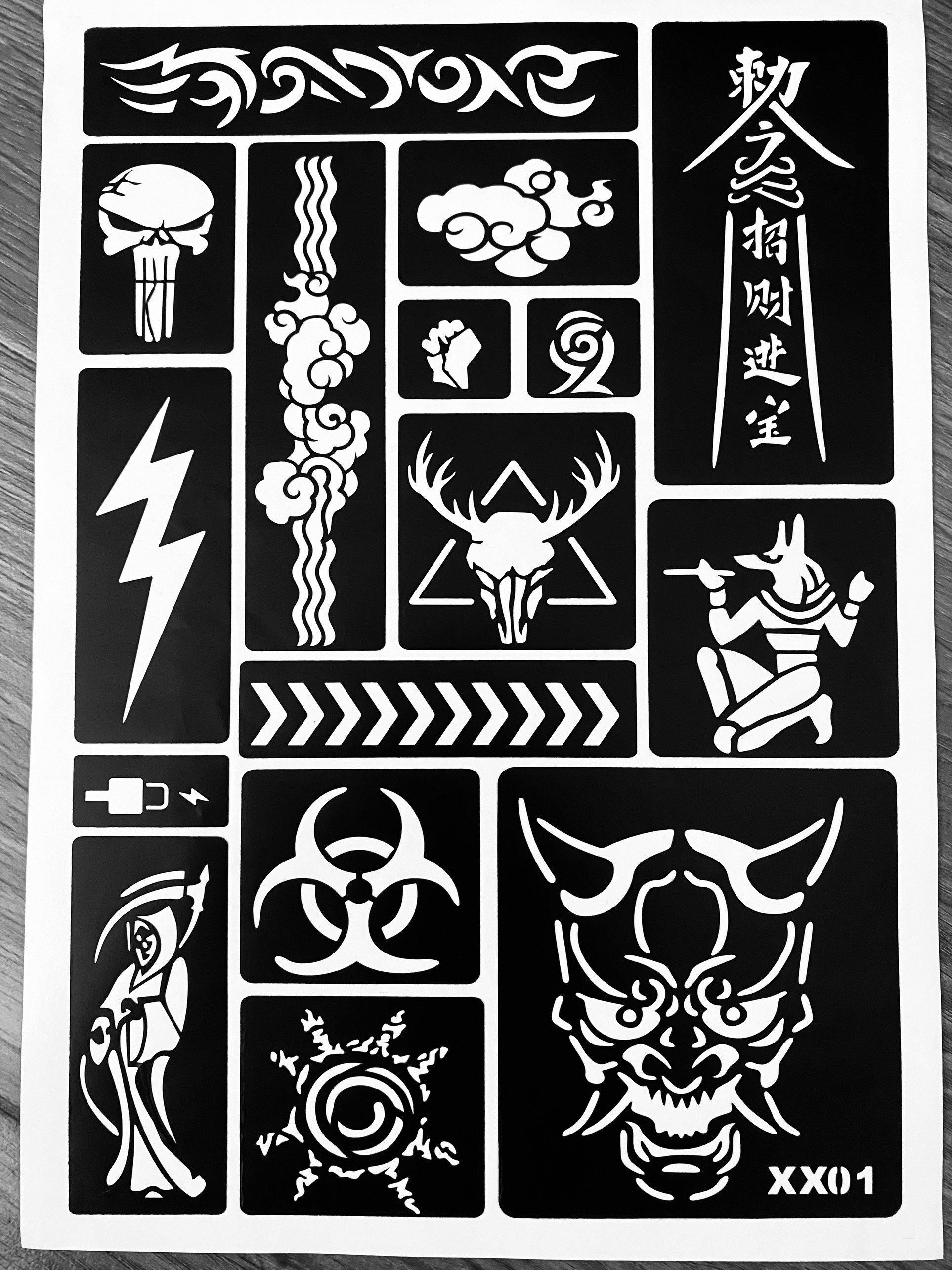 Khuôn Xăm Tattoo CHỮ HOA/CHỮ Trung Quốc Cá tính tấm A4 (không kèm mực xăm)