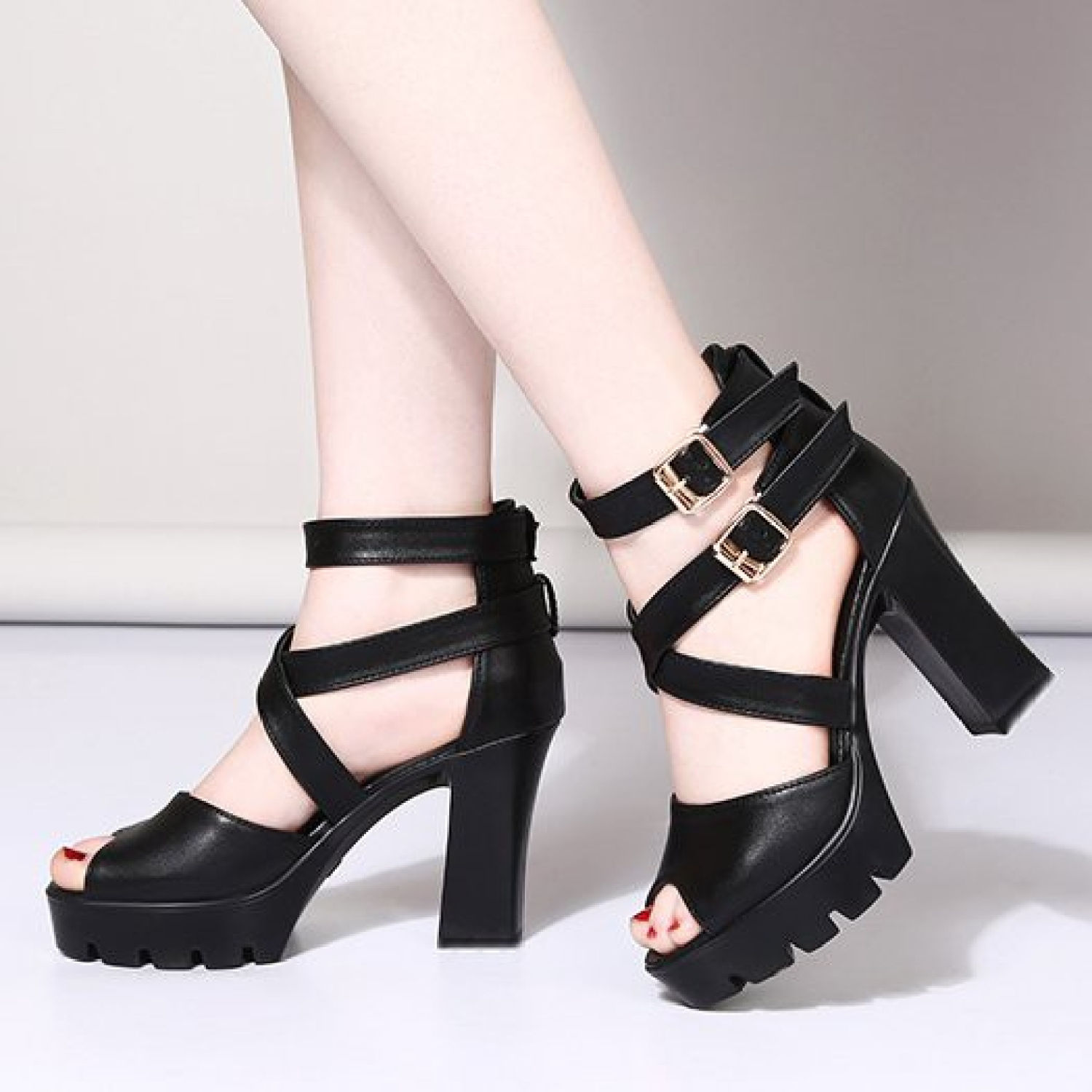 [Có Ảnh Thật] Cao Gót Đan Dây Da Phối Khoá Cao Cấp- CG666