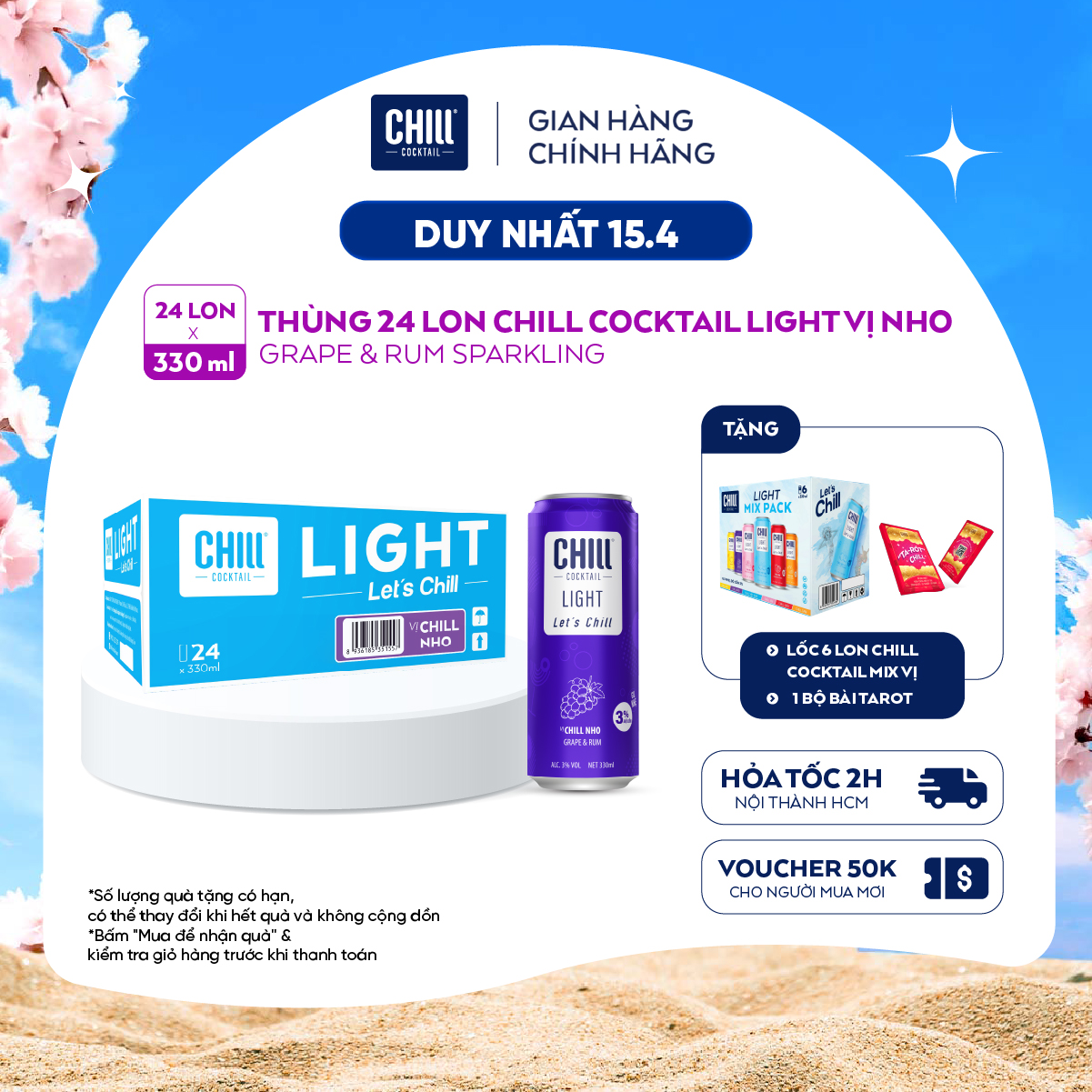 Thùng 24 lon Chill Cocktail vị Nho 330ml/lon (độ cồn 3%)
