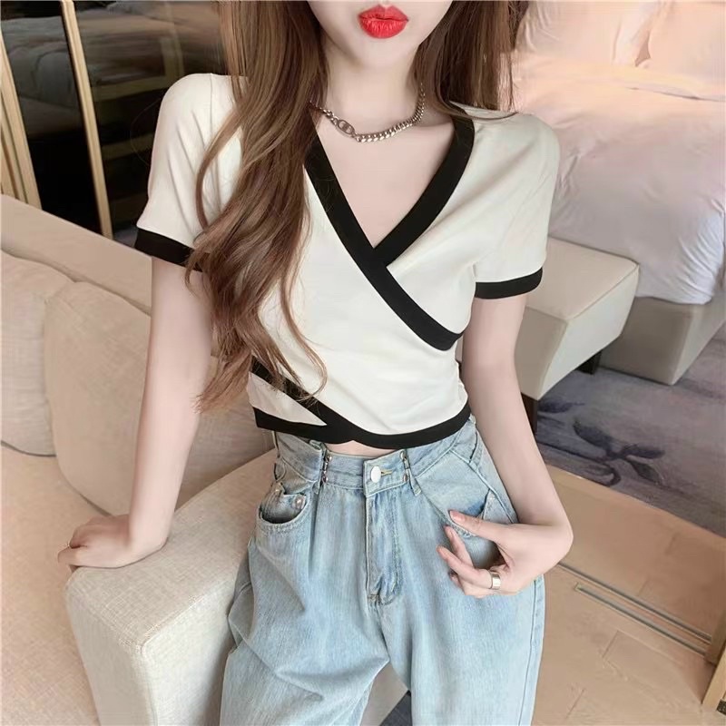 Áo croptop phối vạt xéo xinh xinh ct1
