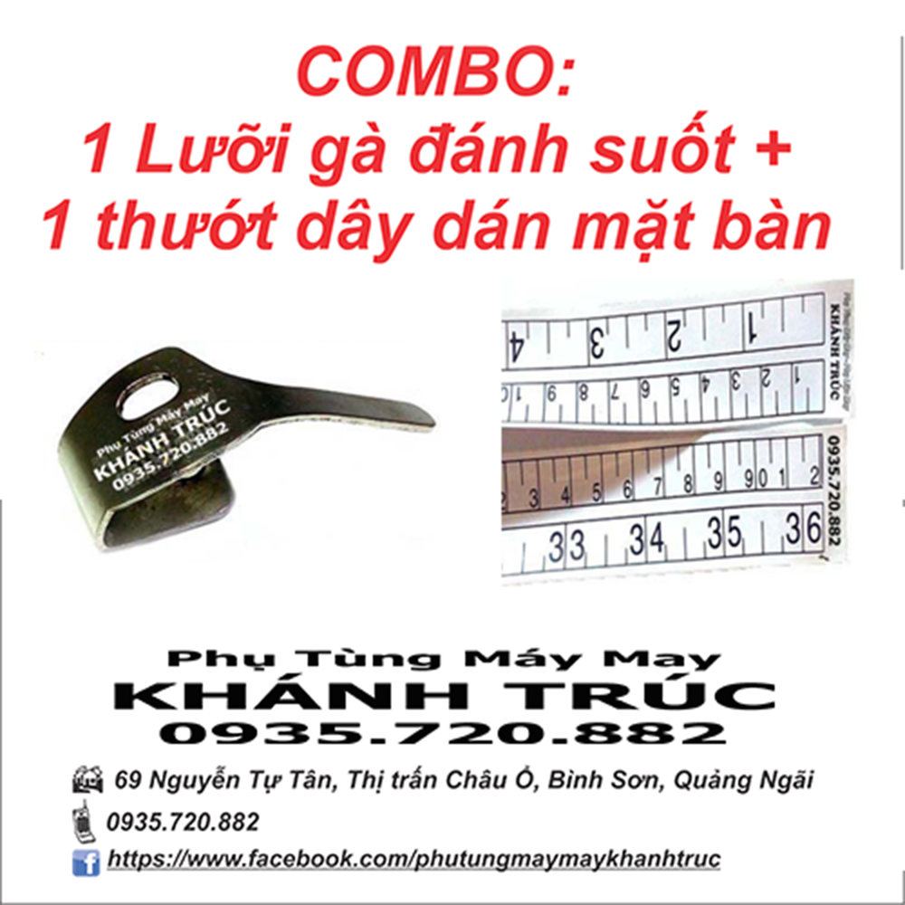 Combo Lưỡi gà đánh suốt và thướt dây dán mặt bàn máy may công nghiệp