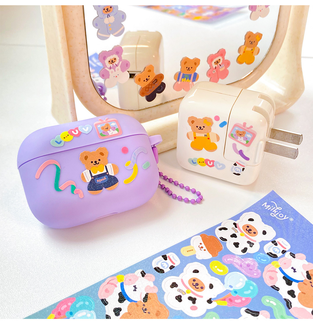 Tấm sticker gấu dễ thương decor toploader, trang trí