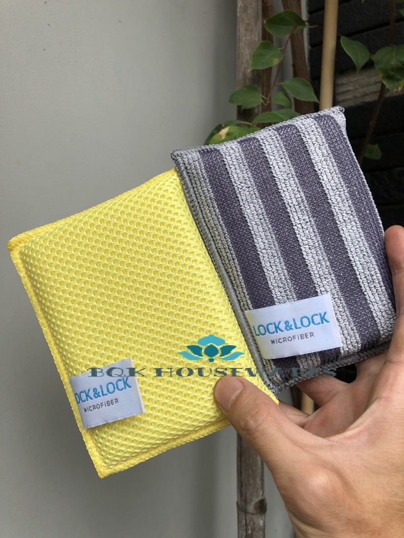 [HCM]Combo 2 Miếng Rửa Chén Lock&Lock Microfiber Chùi Rửa Đa Năng Wel028Y Wel029Gry