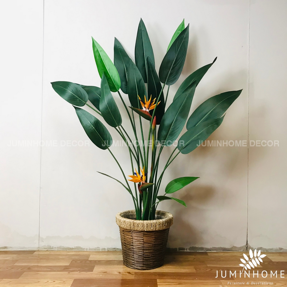 Giỏ cói Decor trang trí trồng Cây giả