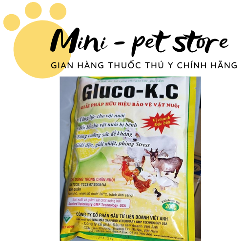 200G  GLUCO - K.C GIẢI NHIỆT, TĂNG SỨC ĐỀ KHÁNG, GIA SÚC GIA CẦM, HEO, TRÂU, BÒ, GÀ, VỊT, CHÓ, MÈO VẬT NUÔI GLUCO KC , GLUCOKC , GLUCO K+C  VIỆT ANH