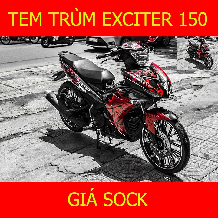 Tem trùm xe exciter 150 tiger đen đỏ cá mập - Độ tem xe exciter 150 thiết kế theo yêu cầu- tem xe exciter 150 đen đỏ rẻ đẹp chất