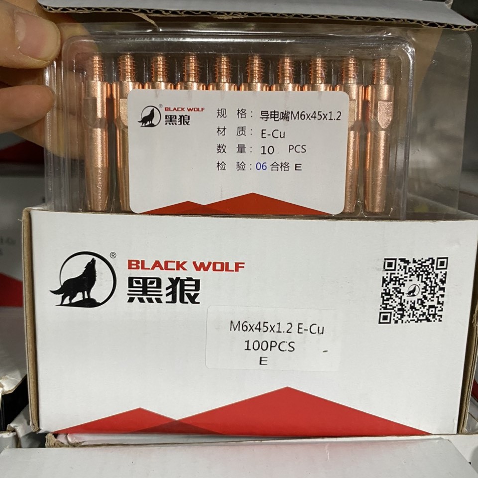 Bép hàn mig M6x45x0.8-1.6mm Black wolf (con sói) - vỉ 10 cái