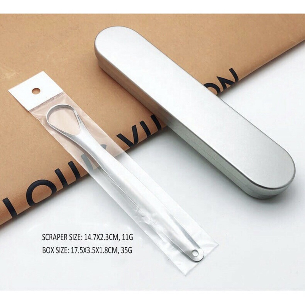 Oral Care tongue scraper blade cleaning stainless steel tongue scraper blade container with luxury storage box-green newtho