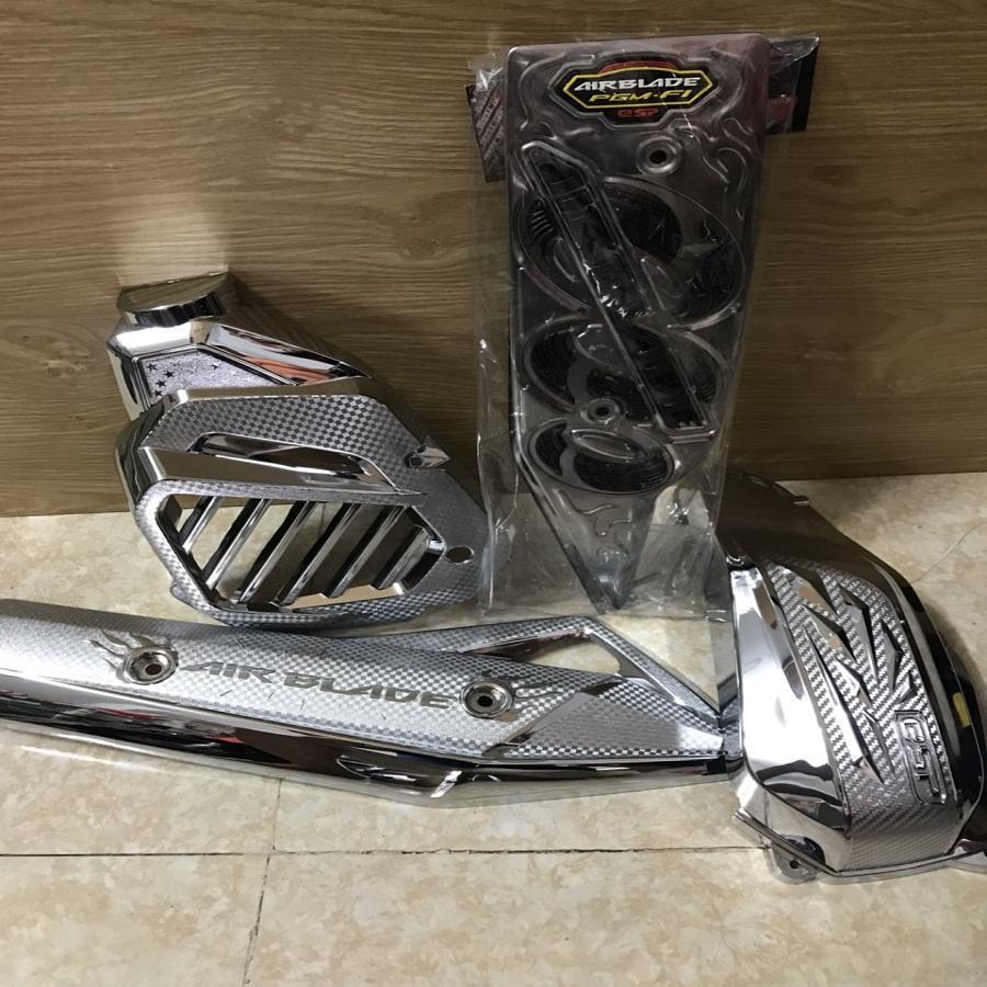 Bộ 4 món xe Air Blade 125 đời 2016-2019 thảm lót chân Inox, Bô E, Che bô, Quạt Cao Cấp