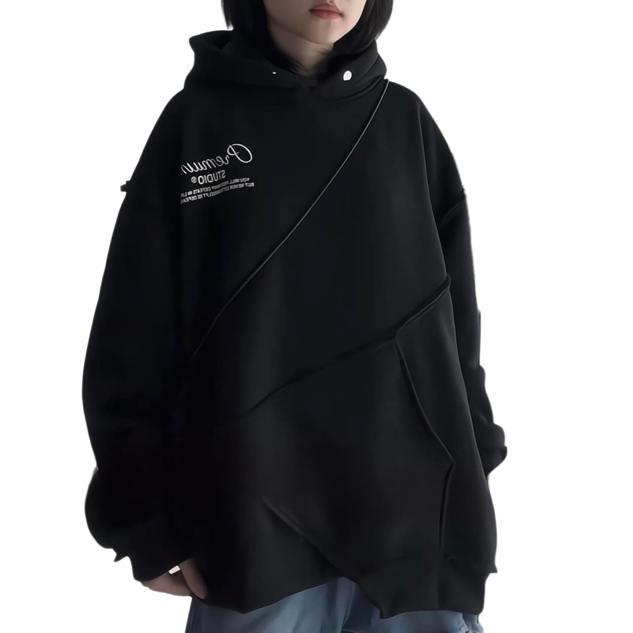 Áo khoác hoodie thêu chữ PREMIUM STUDIO màu đen vải nỉ lót bông form rộng unisex nam nữ