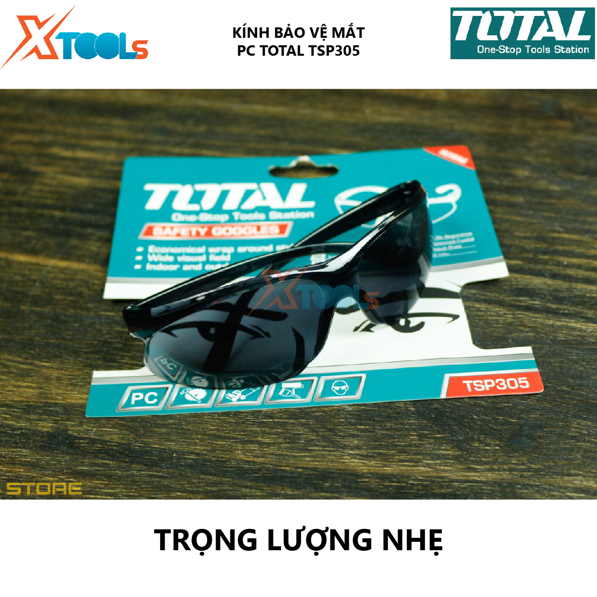 Kính bảo hộ lao động TOTAL TSP305  kính đen bảo vệ thợ hàn chất liệu nhựa dẻo có độ bền cao, thiết kế ôm trọn, bảo vệ mắt XTOOLs