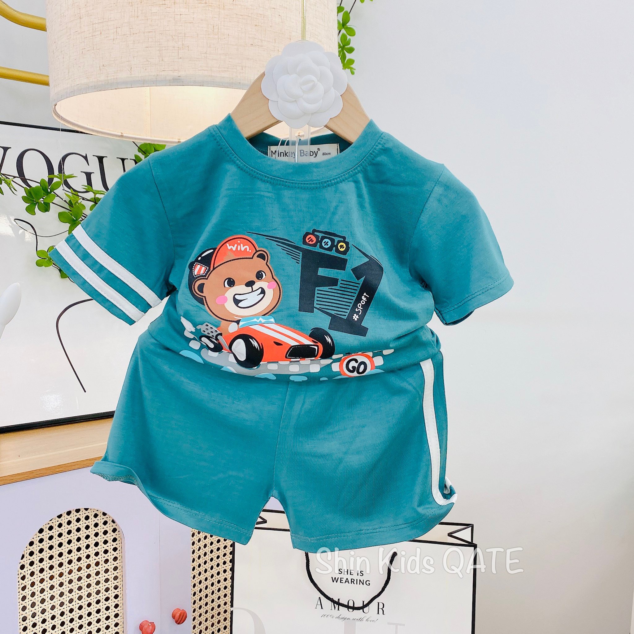 Bộ cộc tay thể thao chất thun lạnh phối màu dễthương dành cho bé trai và bé gái