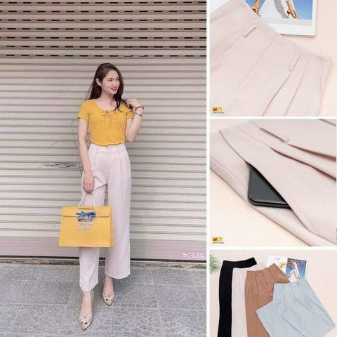 Quần ống suông lưng cao - quần tây nữ ống rộng cạp liền có đỉa