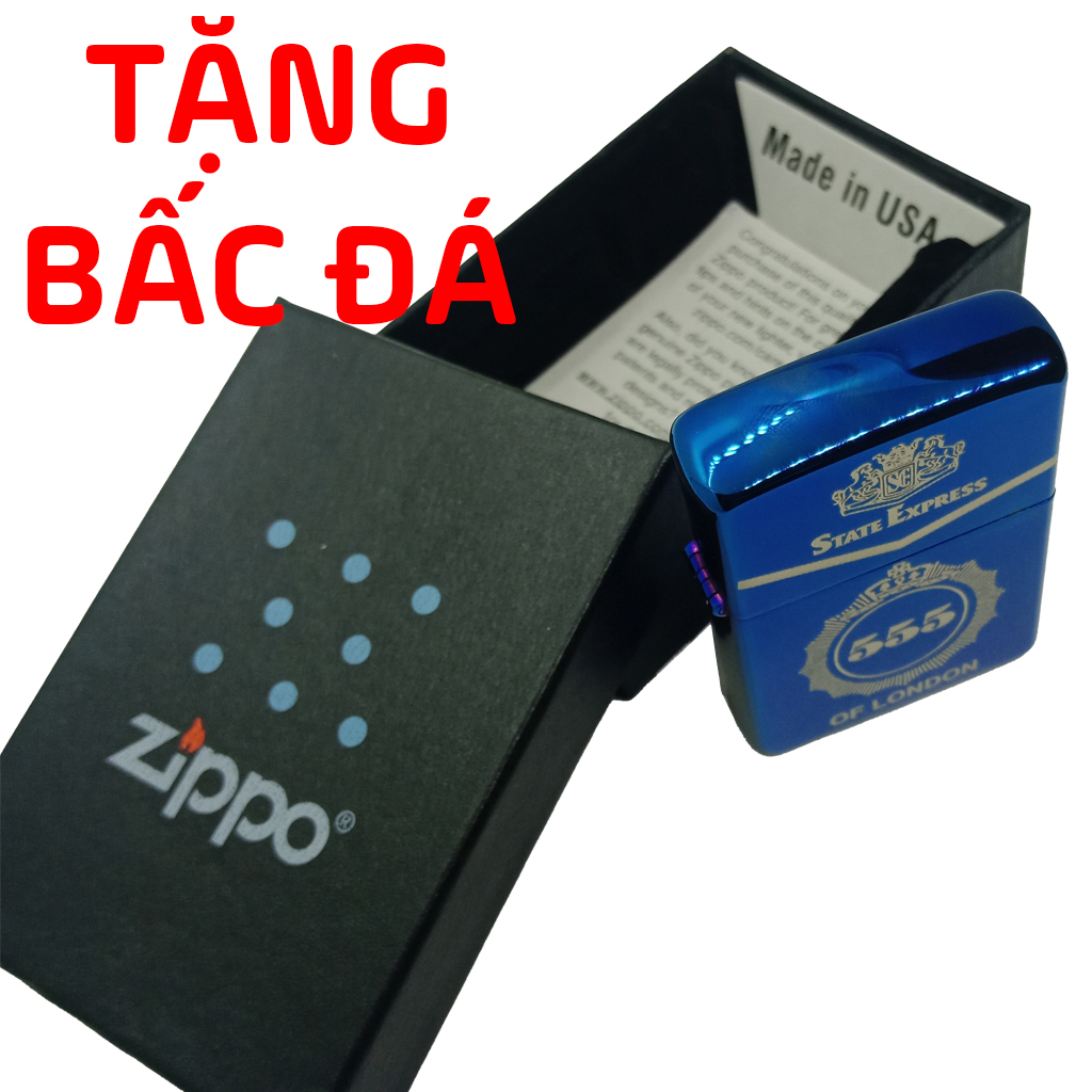 Bật Lửa Zippo Xanh Sapphire Solid Brass 555 B-17 chính hãng có tem đỏ