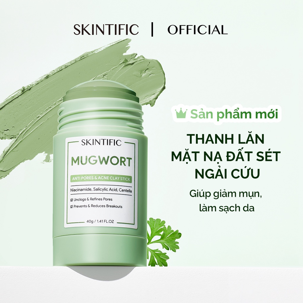 Thanh lăn mặt nạ đất sét ngải cứu giảm mụn SKINTIFIC 40g