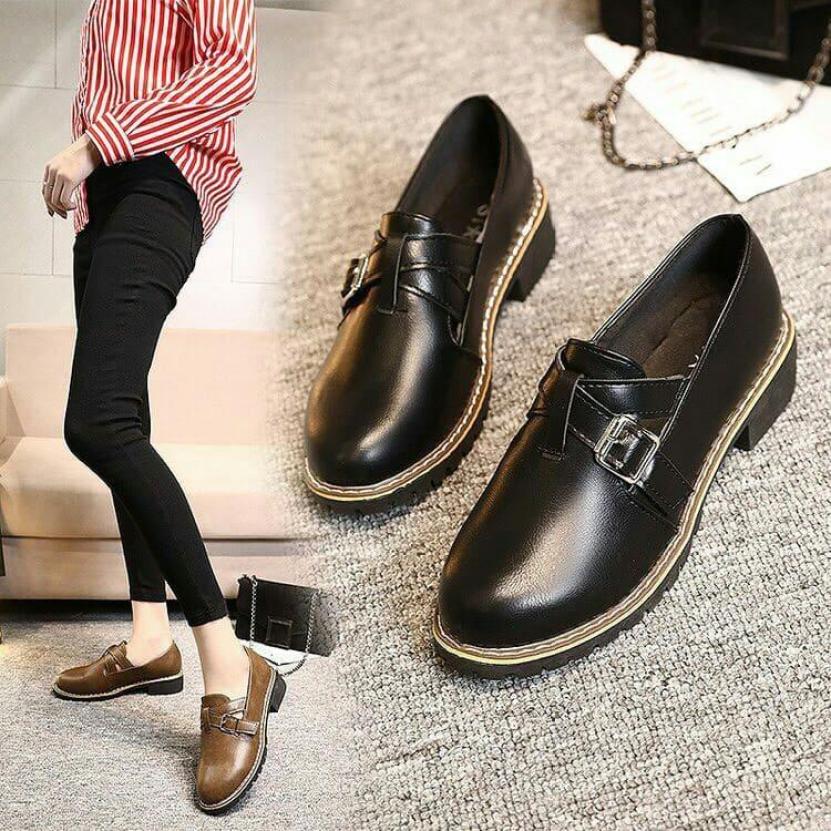Giày oxford nữ hai màu đen/nâu sang chảnh giá rẻ