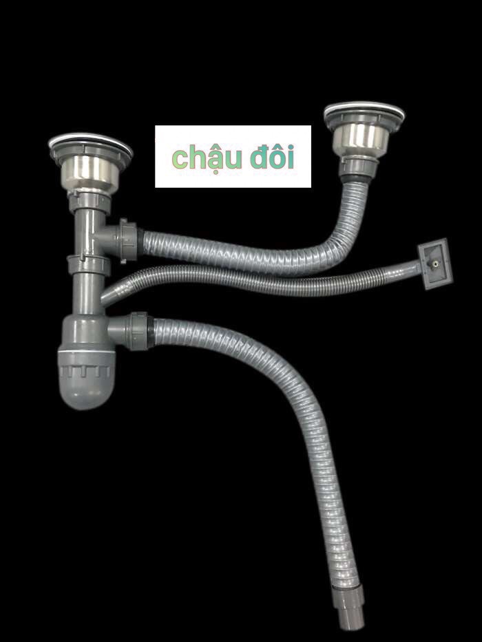 BÁN CHẠY Xi Phông Xả Chậu Rửa Chén Bát Chống Hôi Dành Cho 2 Hộc Chậu BẦU XẢ 110mm 2 chậu sát nhau