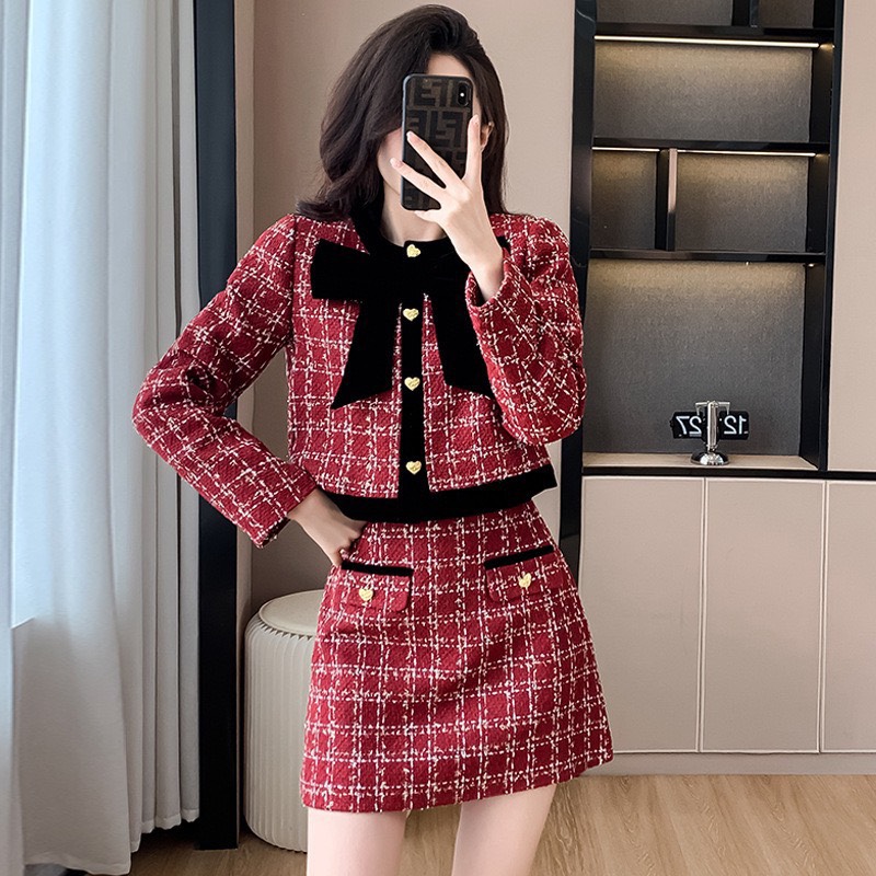 Set áo dạ tweed đính nơ kèm chân váy chữ a - 247storefashion - setdake979_p0k15