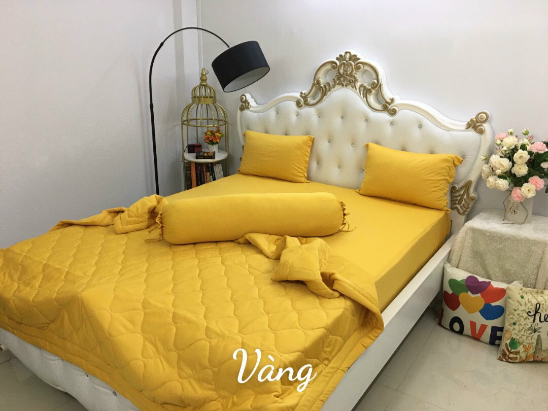 Trọn bộ ga giường-drap thun Hàn 5 món ( 1 ga nệm , 2 áo nằm, 1 áo ôm, 1 chăn)
