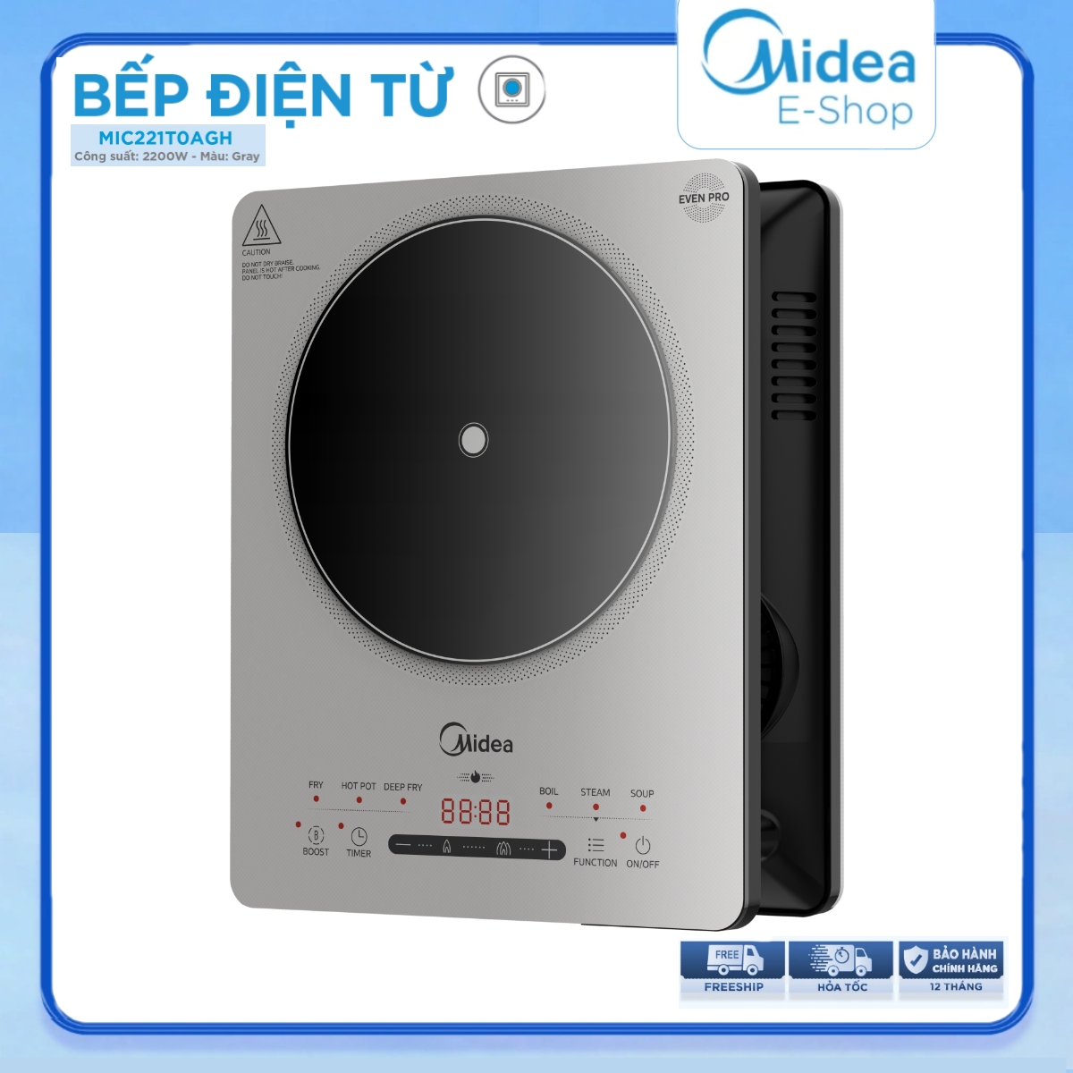 Bếp Từ Đơn Midea MIC221T (Bếp Điện Từ Công suất 2200W, Có Chức Năng Sôi Liu Riu)