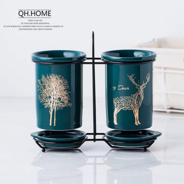 Ống đựng đũa bằng sứ cẩm thạch xanh cao cấp