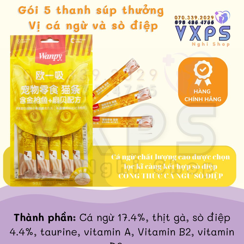 [GIẢM ĐẾN 20% Ở XU] [Wanpy] Soup Thưởng Wanpy Gói 5 Thanh (5x14g) - Súp Thưởng Cho Mèo Wanpy