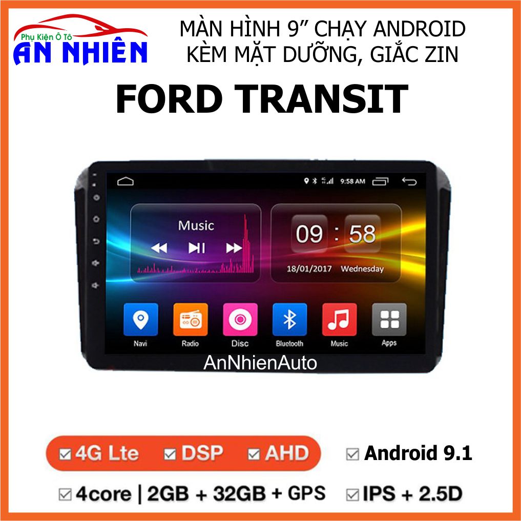 [Kho Hải Phòng] Màn Hình Android 9" 10" Lắp Sim 4G (Ram2G Rom32G) Xe FORD TRANSIT - Đầu DVD Android Tiếng Việt Lắp Sim 4G Thu Phát WiFi Điều Khiển Giọng Nói Xem Chỉ Đường NaviTel Camera Lùi Màn Hình IPS Full HD Âm Thanh DS