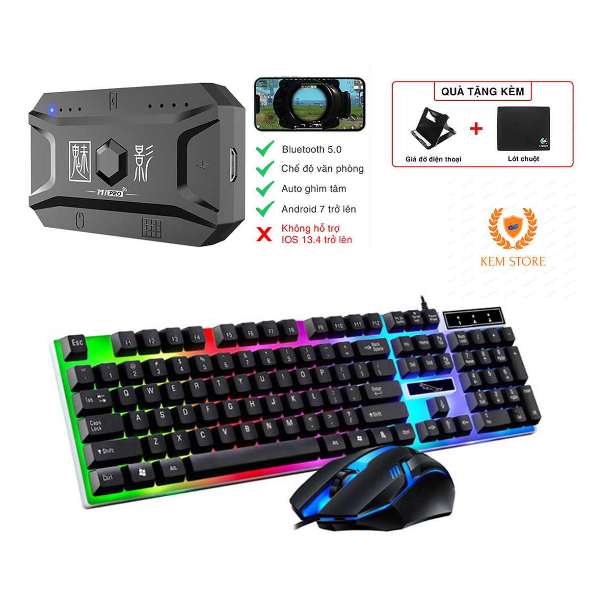 Combo bộ chuyển đổi chơi game Meiying M1 Pro và Bàn phím chuột LED G21B- Kết nối Bluetooth hỗ trợ Free Fire,PUBG,Liên Quân Mobile, Tốc Chiến Mobile….. Chơi Điện Tử Phụ Kiện #pubg #freefire #dienthoai #pcm