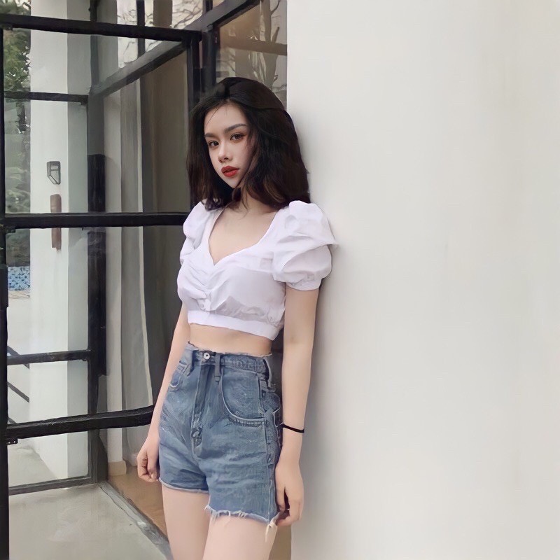 áo croptop nhún ngực chun eo sang chảnh