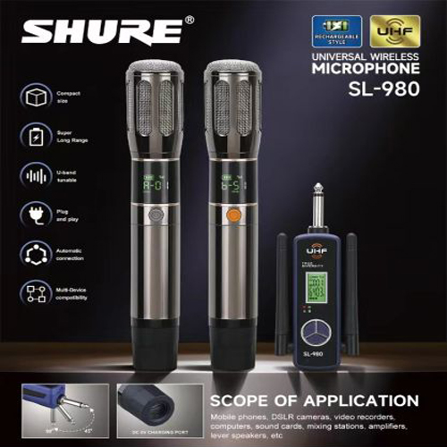 ( HÀNG MỸ USA ) Micro Không Dây SHURE - SL980 | Hàng Chính Hãng – Mic Hát Cực Nhẹ, Chống Hú Tốt, Bắt Sóng Xa Đến 100M, Thiết Kế Tinh Tế Đẹp Mắt, - Micro Đa Năng Chuyên Dùng Cho Loa Kéo, Amply, Vang Cơ, Vang Số, Màn Hình LCD