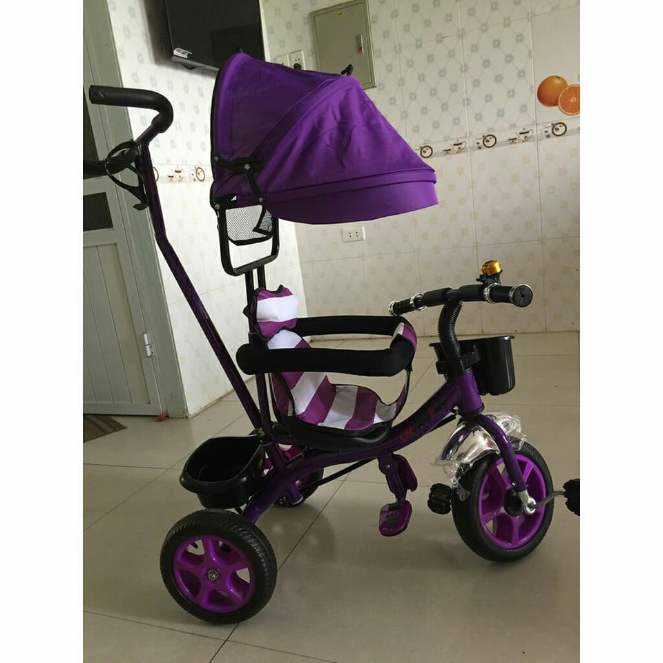 Xe Đẩy 3 Bánh Mái Che (Có Bảo Hiểm + Đệm Lót + Giỏ Đồ)