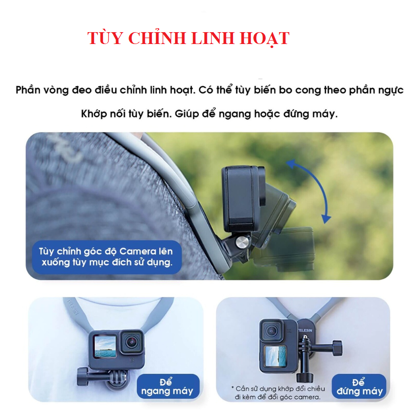 Vòng đeo cổ TELESIN dành cho Gopro , gắn điện thoại và Action camera- Hàng chính hãng