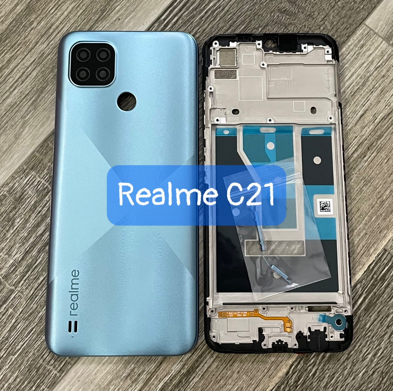 bộ vỏ Realme C21,kèm khay sim,phím,kính camera lắp sẵn