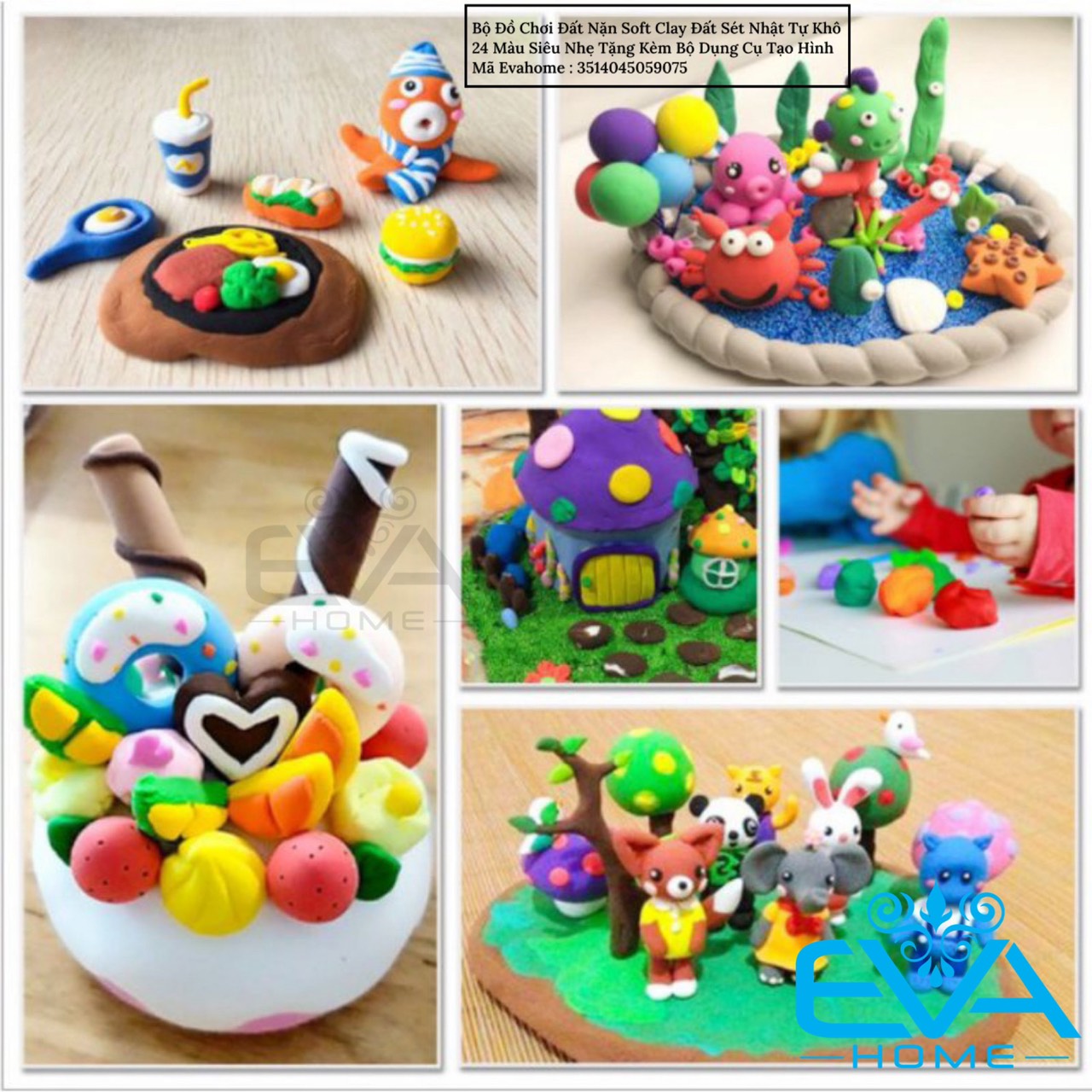 Bộ Đồ Chơi Đất Nặn Soft Clay Đất Sét Nhật Tự Khô 24 Màu Siêu Nhẹ Tặng Kèm Bộ Dụng Cụ Tạo Hình