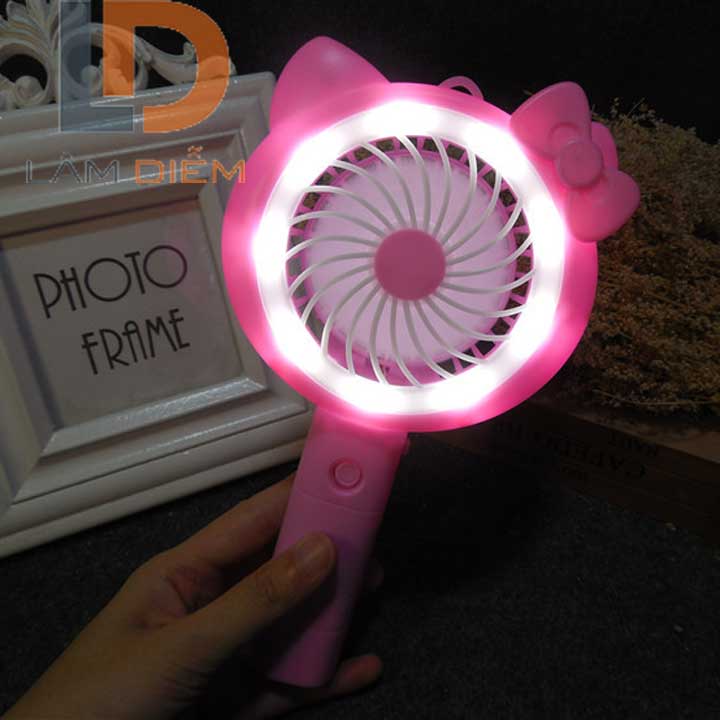 QUẠT SẠC USB KITTY CẦM TAY CÓ ĐÈN LED 3 CHẾ ĐỘ SIÊU MÁT