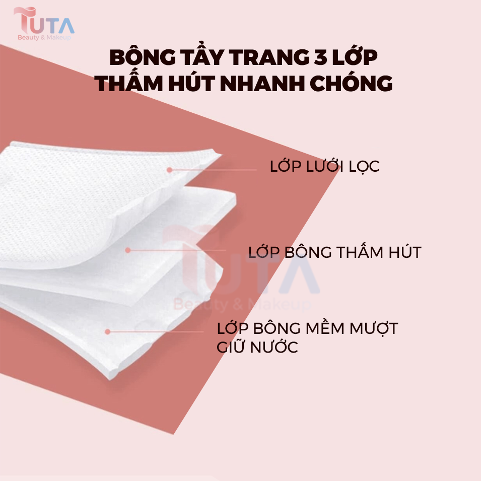 Combo Bông Tẩy Trang kết hợp Nước Tẩy Trang giúp da sạch sâu không gây kích ứng an toàn cho da dùng được cho cả nam và nữ tặng kèm set lột mụn TUTA