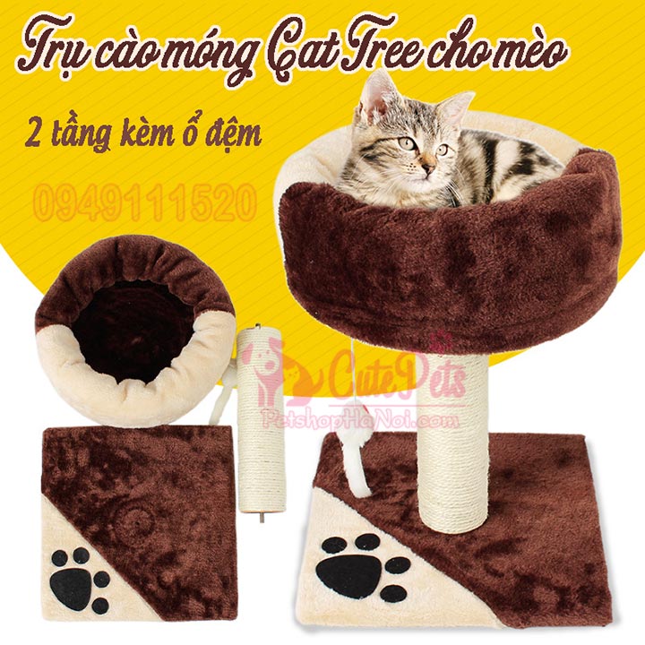 [HOÀN TIỀN 10%]Trụ cào móng Cat tree 2 tầng kèm ổ đệm