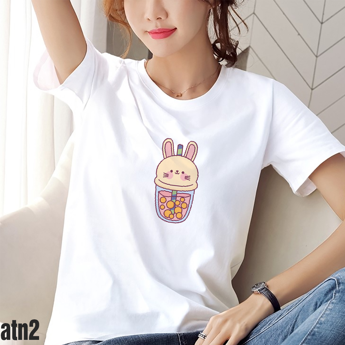 Áo thun nữ hinh ly trà sữa