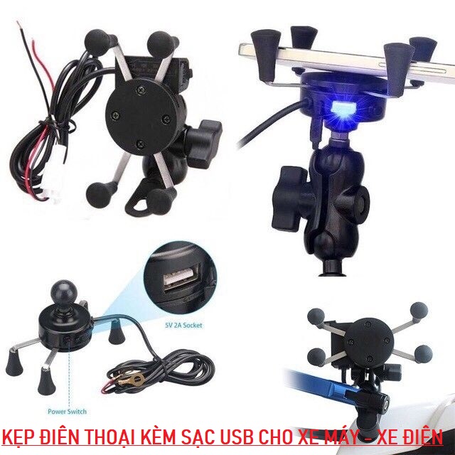 KẸP ĐIỆN THOẠI GẮN XE MÁY + SẠC USB 2IN1 SIÊU TIỆN , GIÁ ĐỠ ĐIỆN THOẠI TRÊN XE MÁY 2IN1 SIÊU CHẤT