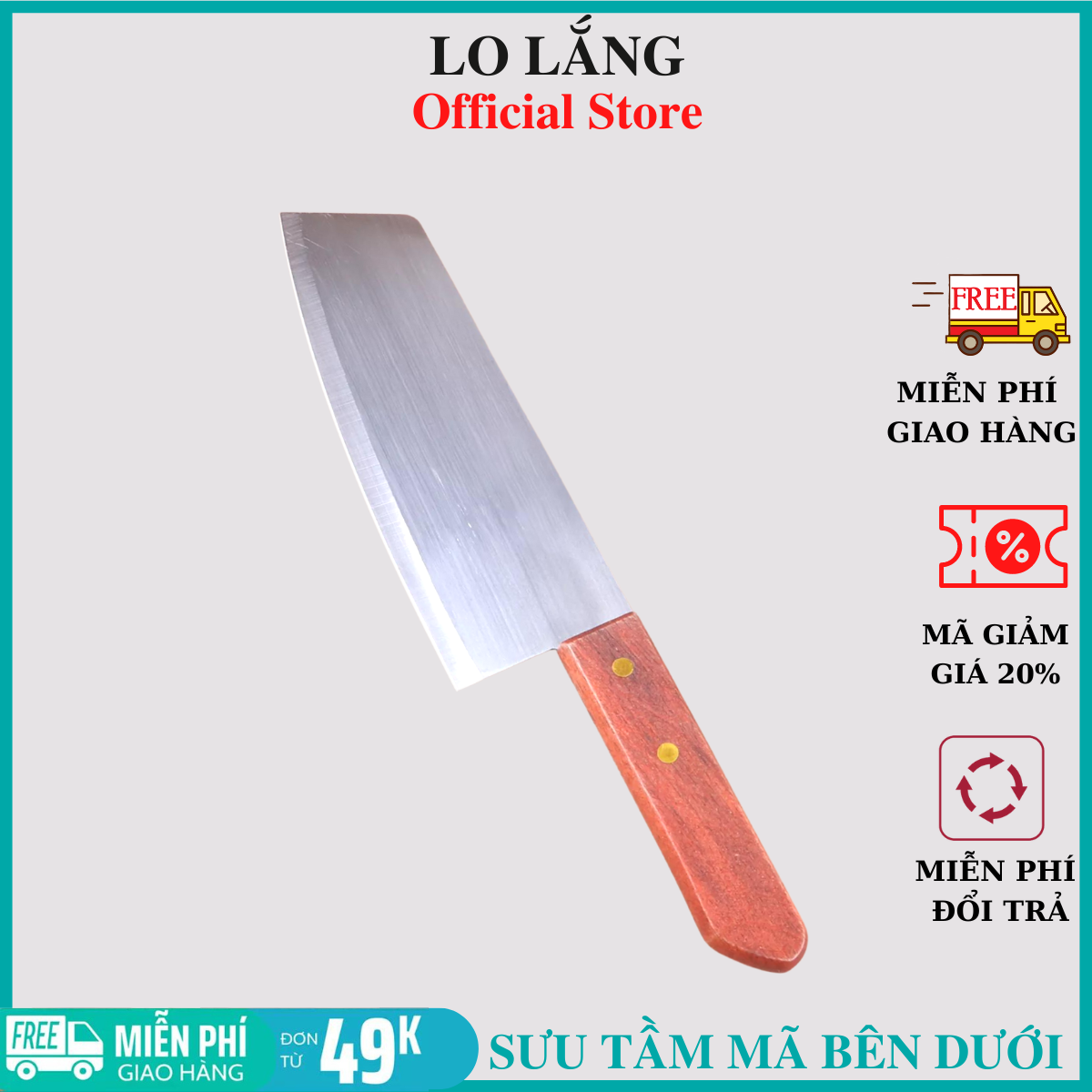 Dao bếp cán gỗ inox dài 30cm cao cấp kiểu dáng đẹp mắt, độ sắc và độ bền cao