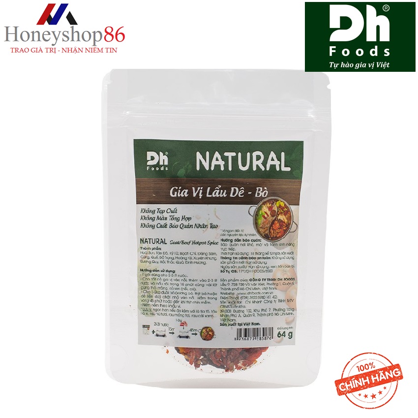 Natural Gia Vị Lẩu Dê - Bò Dh Foods 64g DHGVT99 HONEYSHOP86