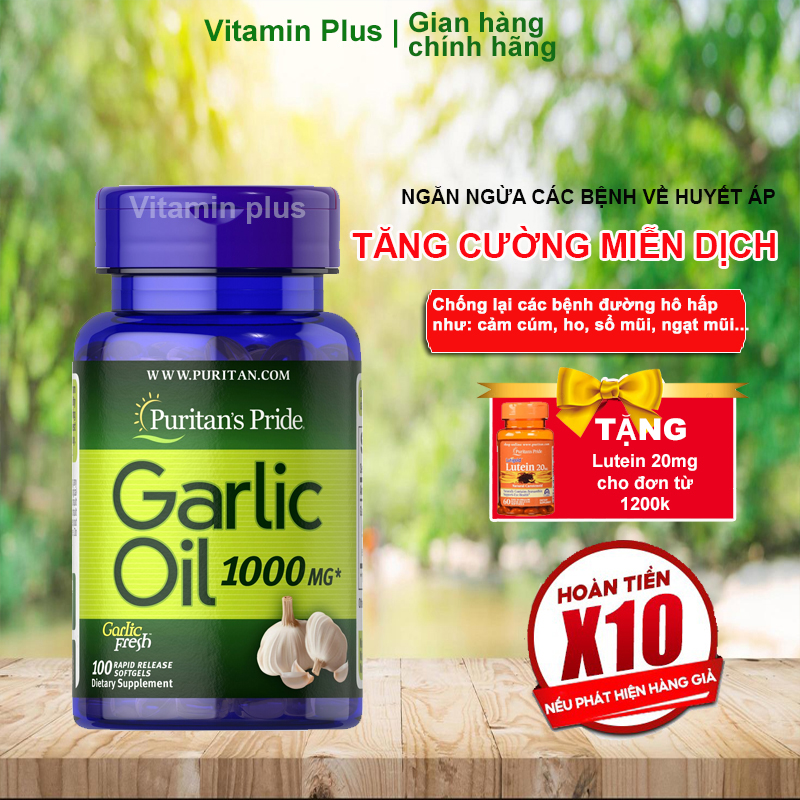 Dầu tỏi tăng cường hệ miễn dịch, phòng ngừa cảm cúm, giảm cholesterol, xơ vữa động mạch, Vitamin Mỹ Puritan's Pride Garlic Oil 1000mg 100 viên