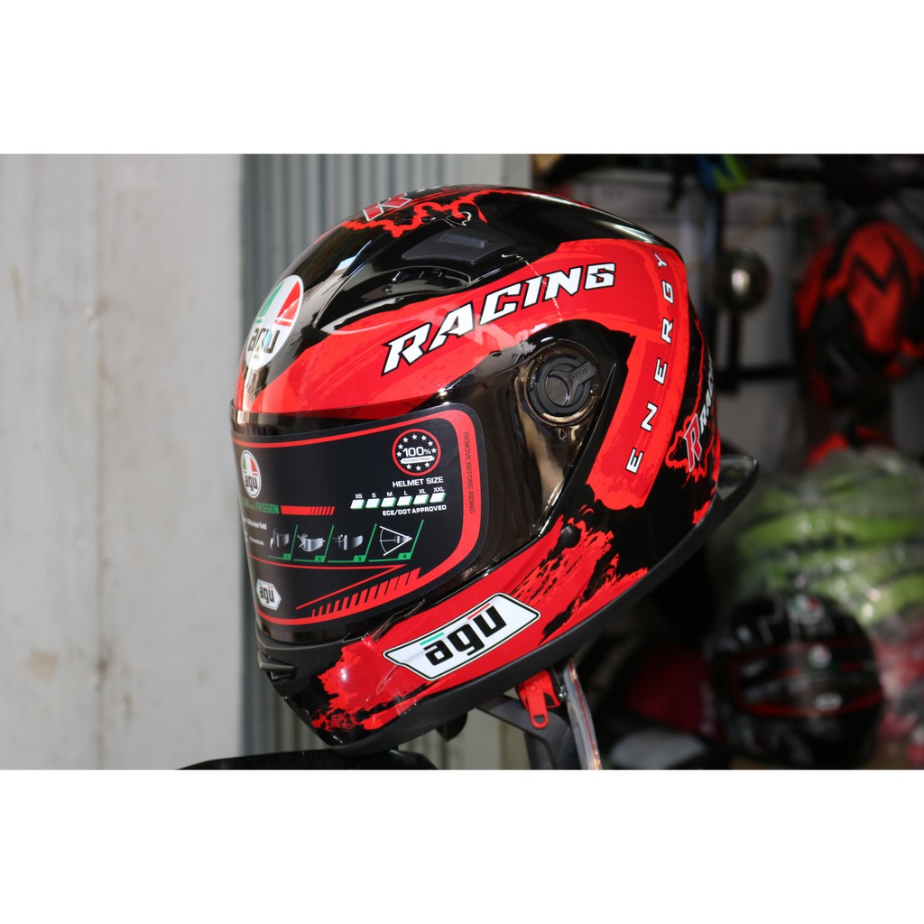 Nón bảo hiểm Fullface AGU Racing màu đỏ cao cấp