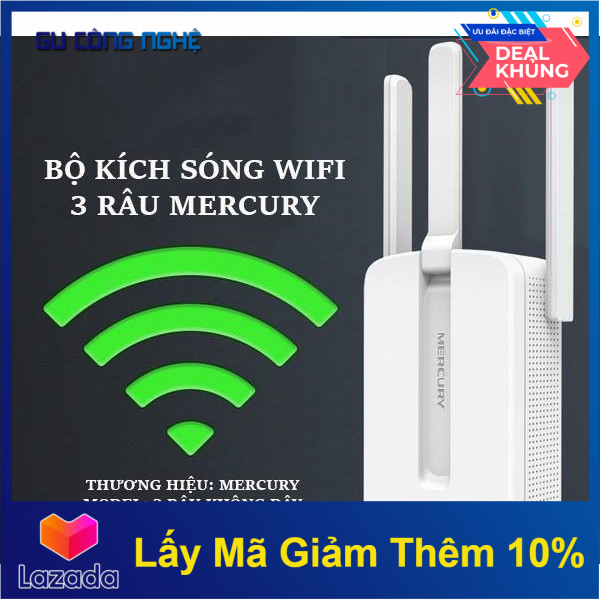 Kích Sóng Wifi Mercury Mw310Re 300Mbps 3 Râu Cực Mạnh - Bh 1 Năm  Kích Wifi Mercury Mw310Re 3 Ăng Ten