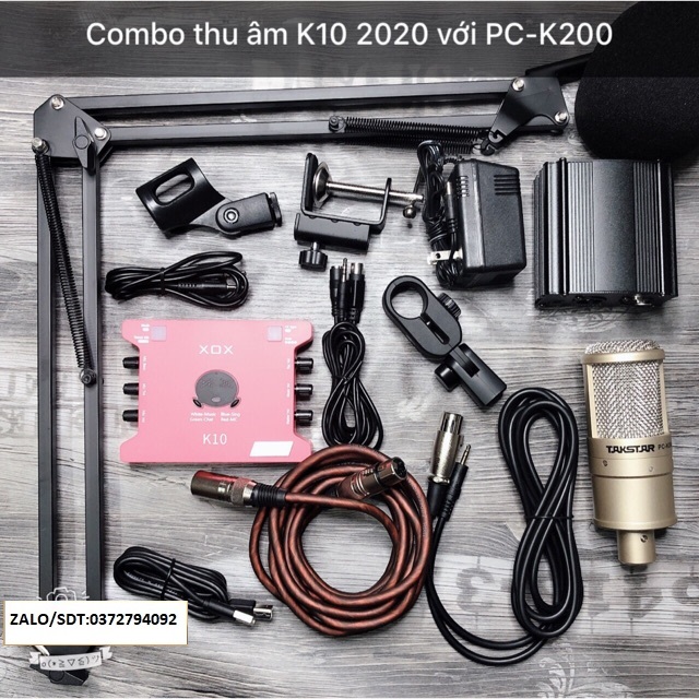 Combo Mic thu âm Takstar K200 Soundcard K10 2020 đã bao gồm dây live stream chân màng nguồn 48v