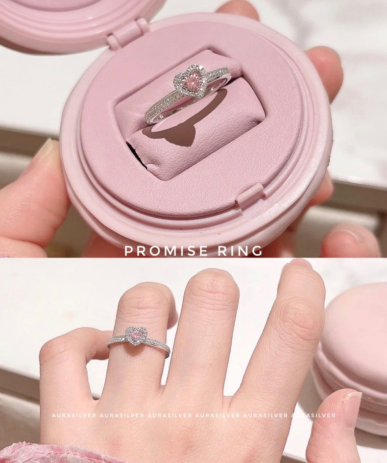 Nhẫn bạc nữ 925 nhẫn Pink Stone-Aura Silver-N44